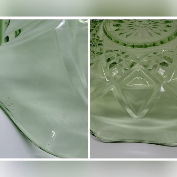 Vtg. Hazel Atlas Uranium Glass Diamond Arches Fruit Bowl With‎ 6 Berry Bowls - Picture 12 of 12